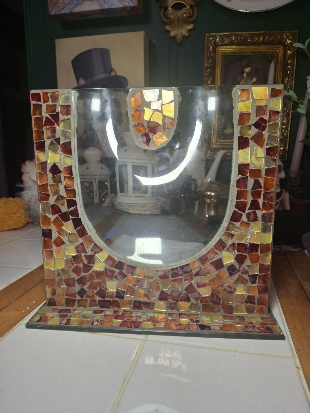 Mosaic Glass Accent Vase - Amber & Red